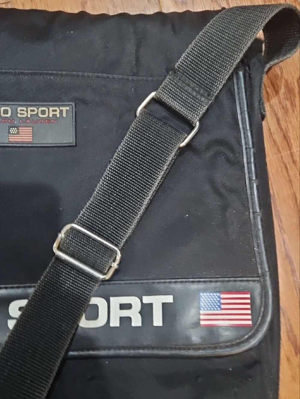 Polo by Ralph Lauren Black Polo Sport Messenger Bag with Flag Detail